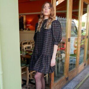 Fresha London Toulin Dress in Metallic Black sz XS